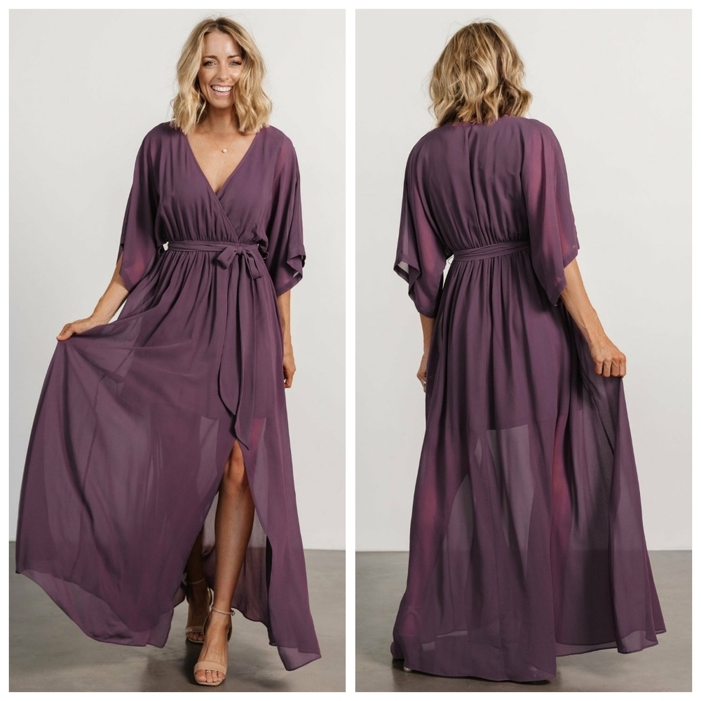 Baltic Born Vintage Plum Kia Kimono Wrap Maxi Dress with Belt